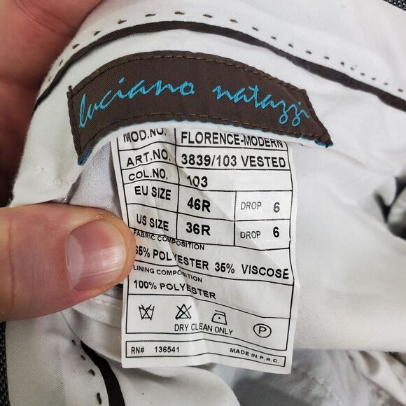 Luciano Natazzi Suit Mens 42R Blazer 36R Pants Gray Professional Interview - Picture 9 of 10